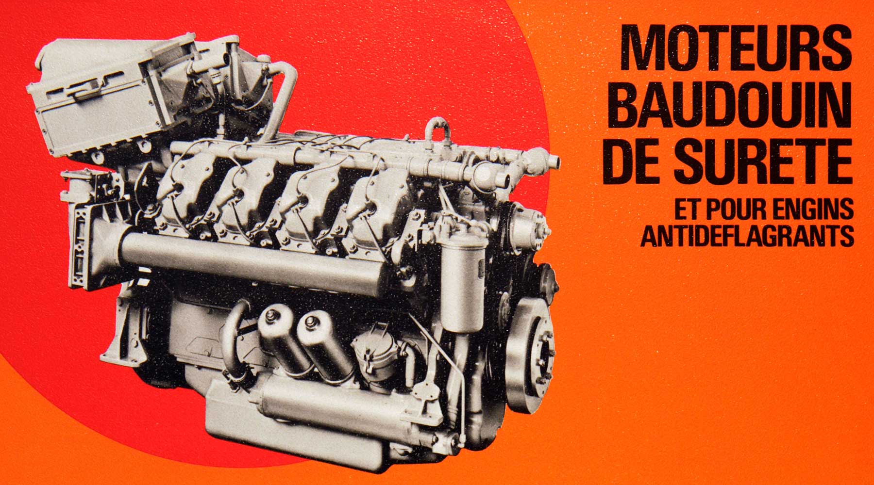 Old Moterus Baudouin advertisement with orange background.