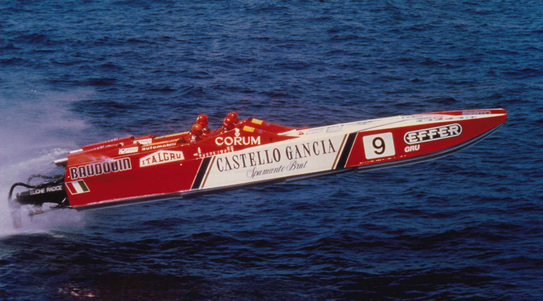 Red speed boat.