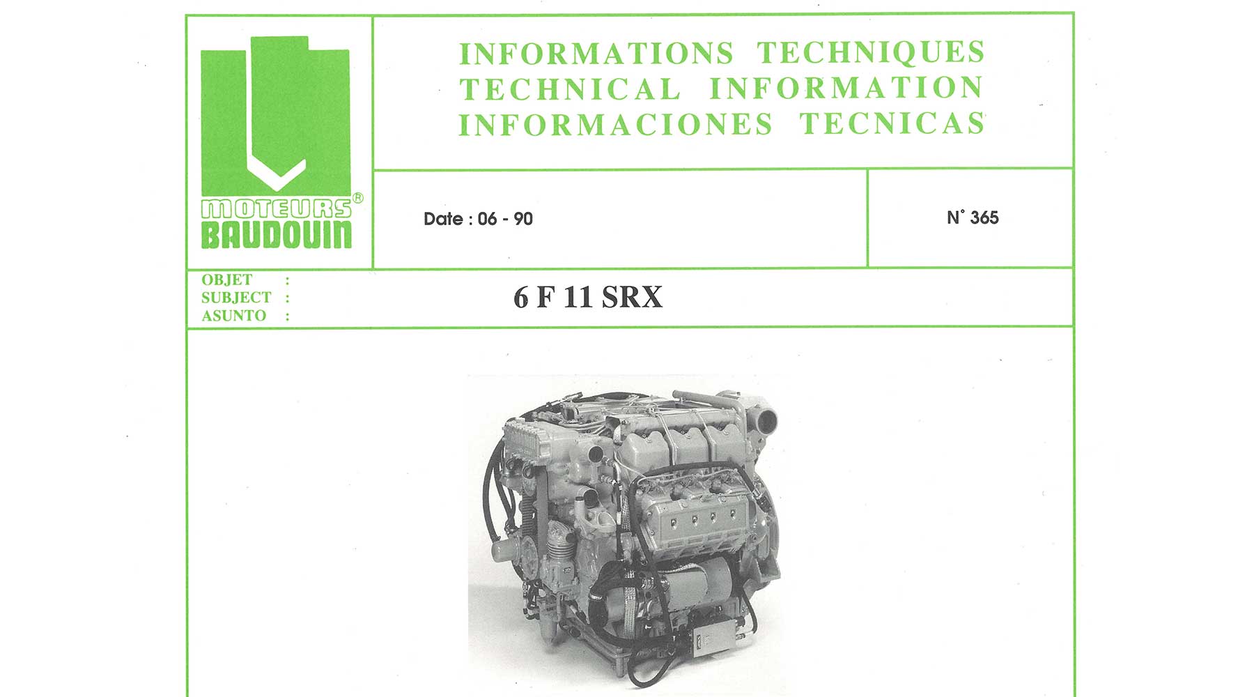 Old Moteurs Baudouin engine specification sheet.